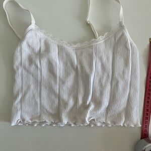 Primark White Ribbed Camisole with Lace Trim